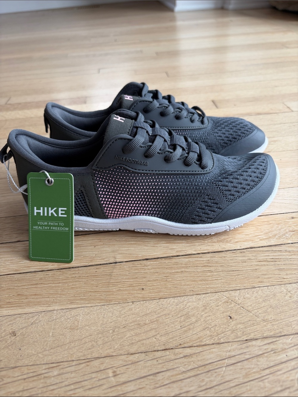 NWT HIKE Women’s Lightweight Grey Knit Sneakers with Pink Accent